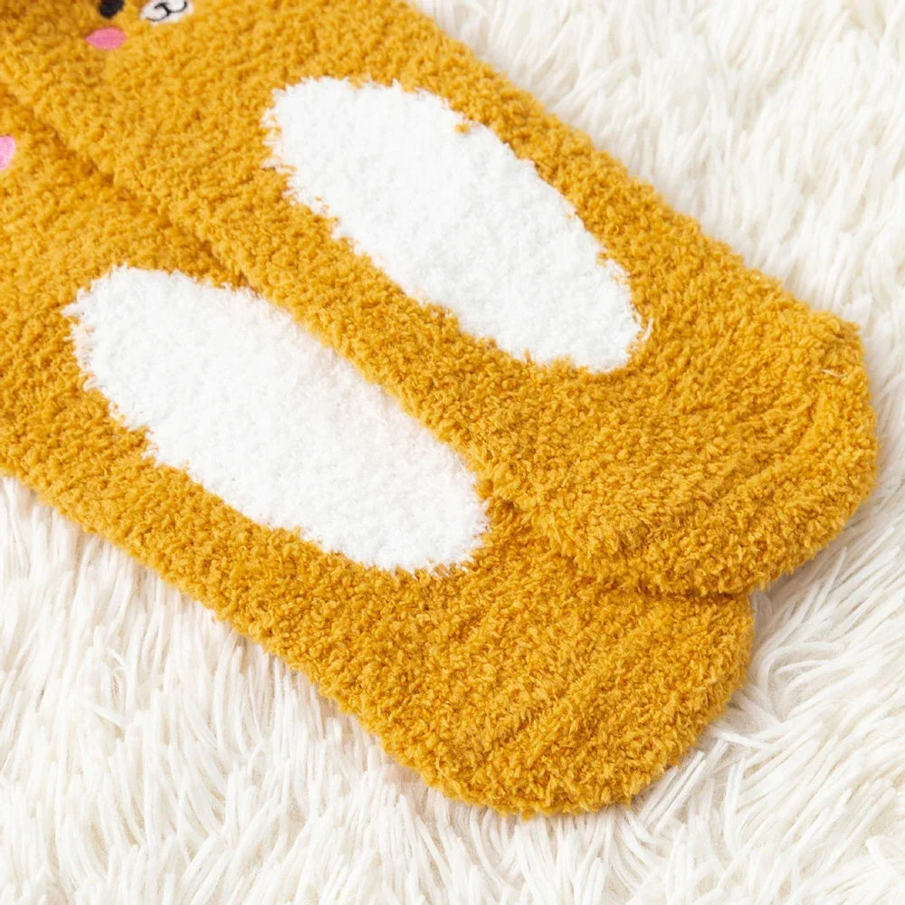 2 Paar Cartoon-Tier-Socken mit niedlichem Fuzzy-Fleece, pelzig, warm, für Damen