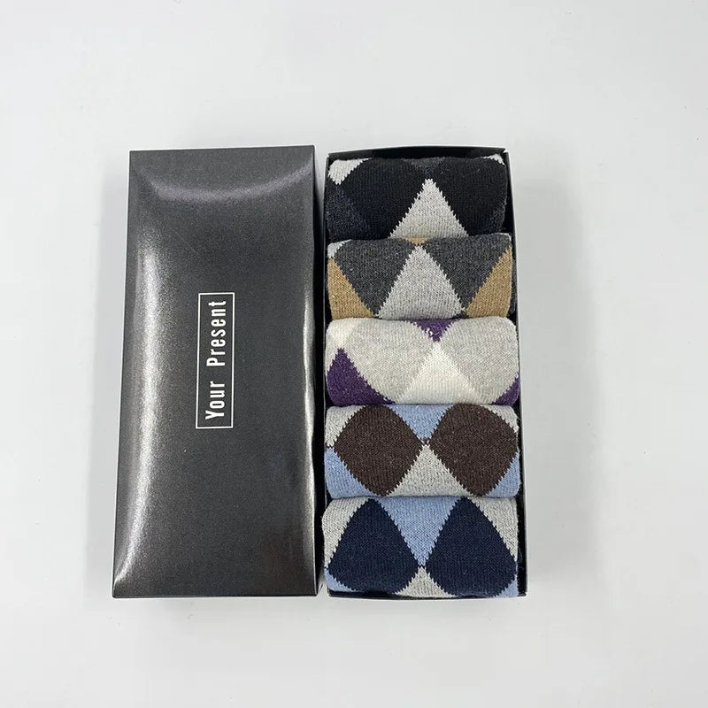 Wollsocken für den Winter, Herren-Mittelrohrsocken, Sport, atmungsaktiv, warm, Business, trendige, lässige oder formelle und schicke Socken, Geschenkbox, 5 Paar Set