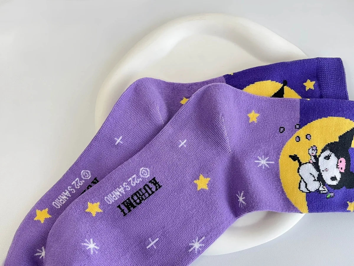 Purple Cartoon Socks: Embrace Your Inner Cute Witch with Disney Sanrio Kuromi! girls ladies kids