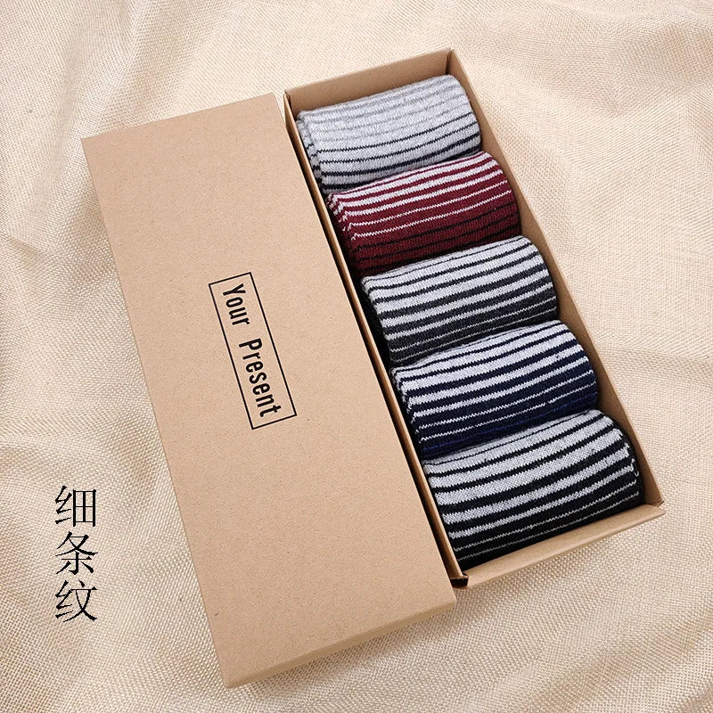 Wool socks for winter Men's middle  tube Socks  sports  Breathable  warm Business trendy casual or formal and chic socks gift box-5 Pair set lot