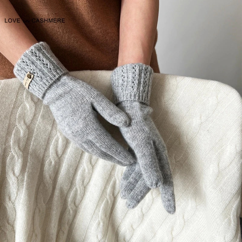 Gants d'hiver en cachemire de luxe pour femme avec petites torsades et bords verticaux, cadeau parfait