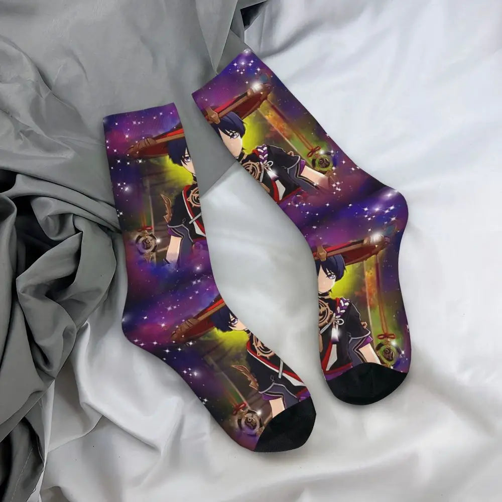 Genshin Scaramouche Impact Ehemanno Herren trendige Anime-Socken, moderne Neuheitsstrümpfe, perfektes Geschenk