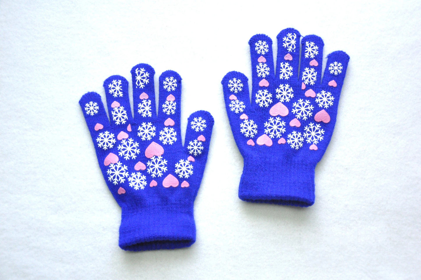 Warm cozy snowflake love print mittens gloves for kids 6-11Y