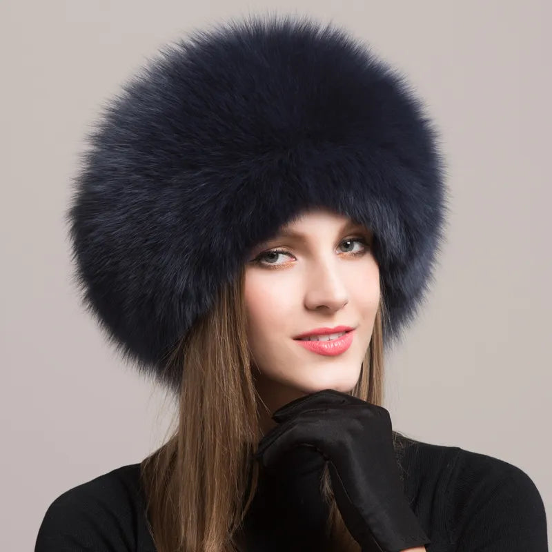 Natural Fox Fur Winter Hat with Earmuffs  Fashionable Warmth for Women