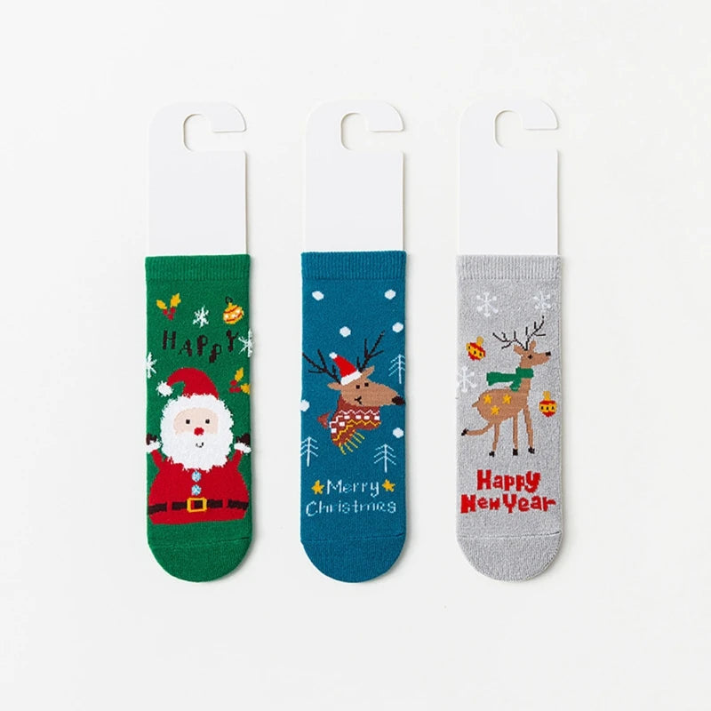 Set of 3 pair of cozy Christmas socks for kids - snowman and Santa designs (ages 1-12)