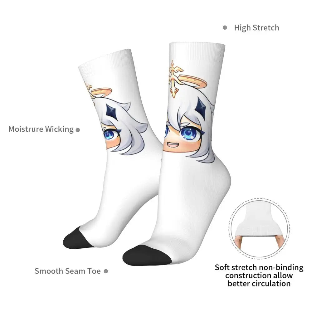 Chibi Paimon Genshin Anime Impact Unisex Happy Socken aus Baumwollmischung für eine ganzjährige Freude für Fans