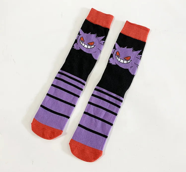 Chaussettes pokemon Gengar &amp; Pikachu inspirées de l'anime pour enfants hommes femmes