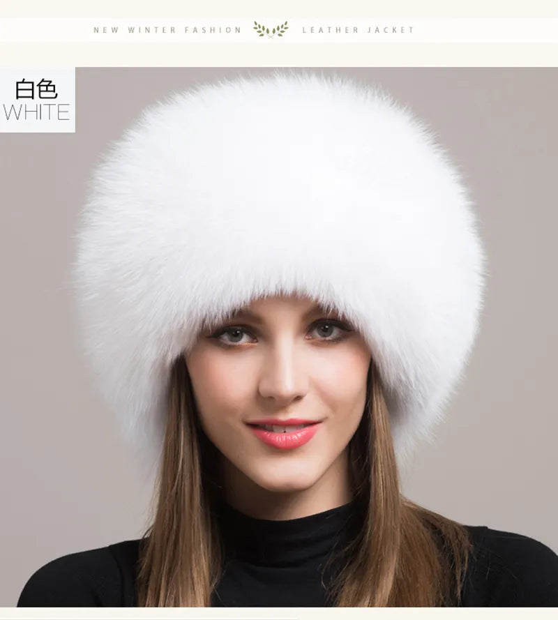 Natural Fox Fur Winter Hat with Earmuffs  Fashionable Warmth for Women