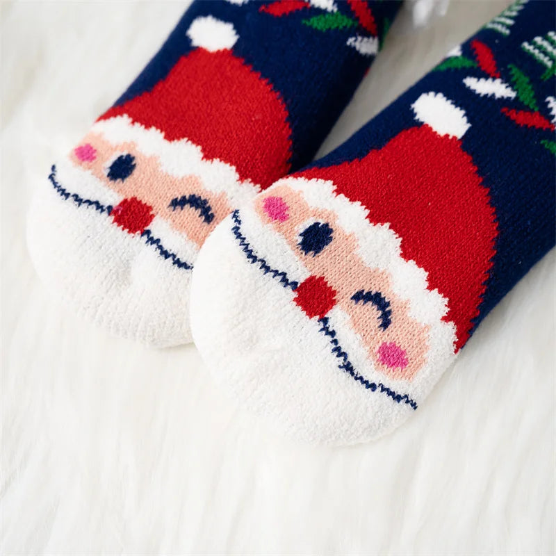 Winter kids cartoon Christmas socks  warm Non-slip thermal cute family Socks