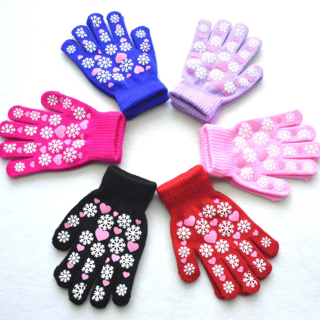 Warm cozy snowflake love print mittens gloves for kids 6-11Y