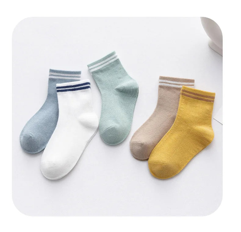 5 pairs set of cute cotton kids socks for all seasons a breathable mesh delight (3-11 years)