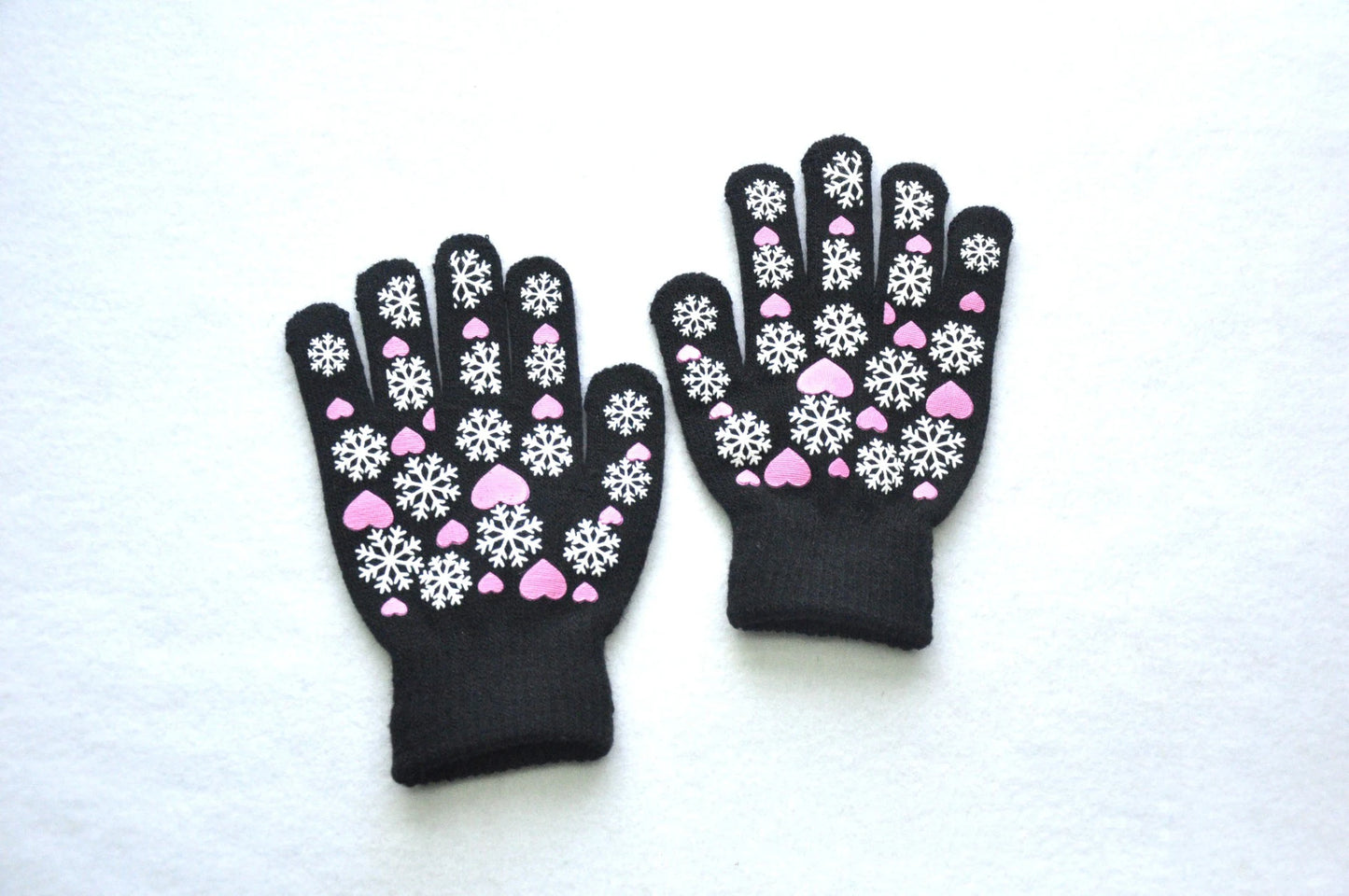 Warm cozy snowflake love print mittens gloves for kids 6-11Y