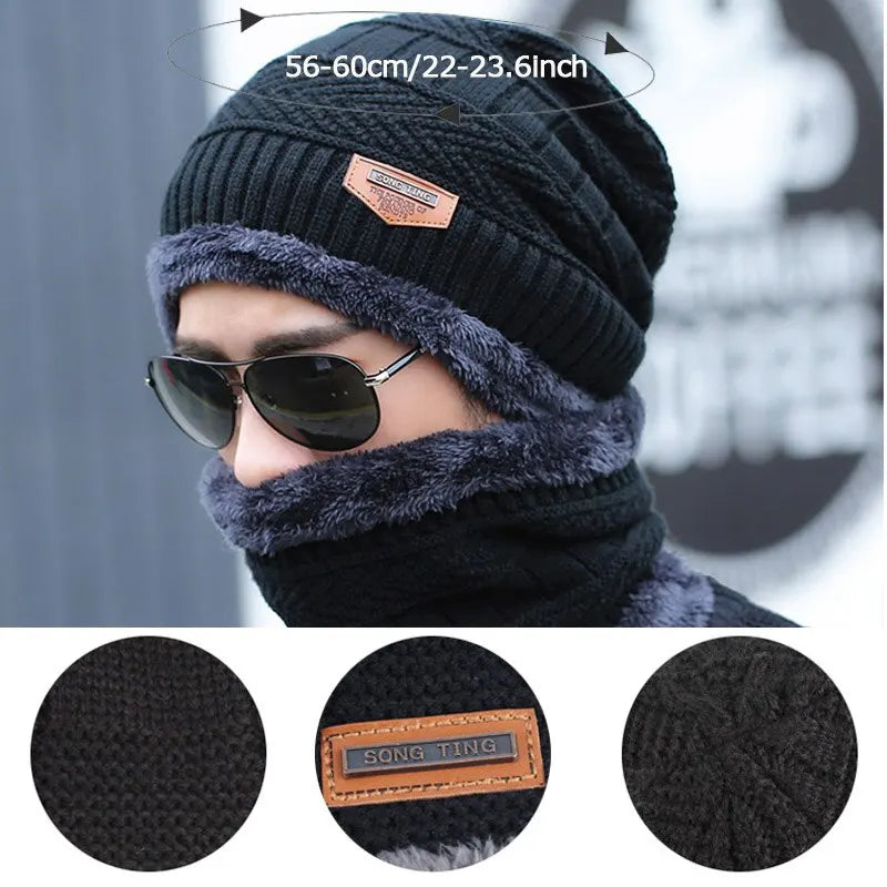 Winter Wool  warm cozy Beanies Hats  Versatile Knitted Caps for Men for cold snow weather