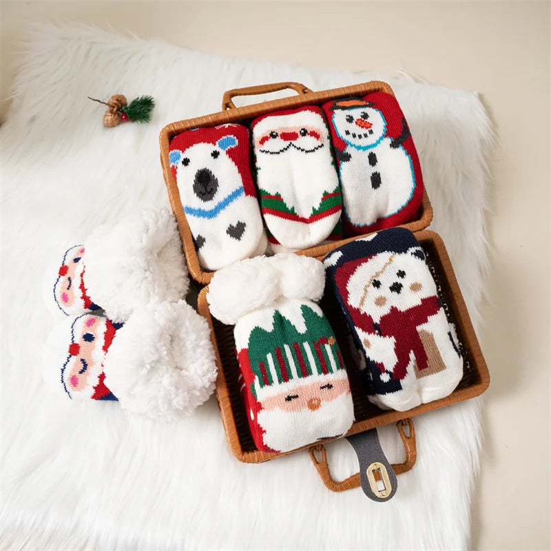 Winter kids cartoon Christmas socks  warm Non-slip thermal cute family Socks