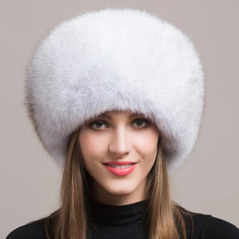 Natural Fox Fur Winter Hat with Earmuffs  Fashionable Warmth for Women