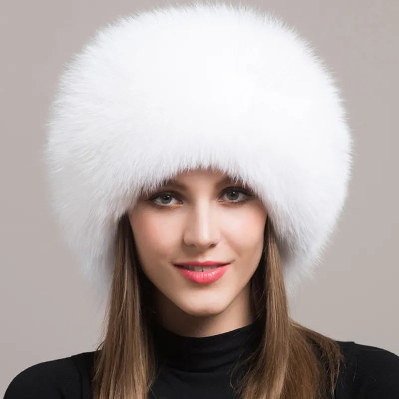 Natural Fox Fur Winter Hat with Earmuffs  Fashionable Warmth for Women