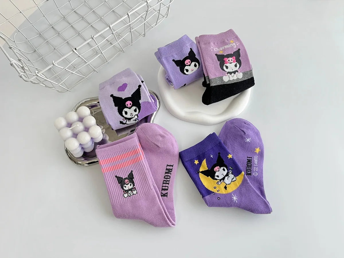 Purple Cartoon Socks: Embrace Your Inner Cute Witch with Disney Sanrio Kuromi! girls ladies kids