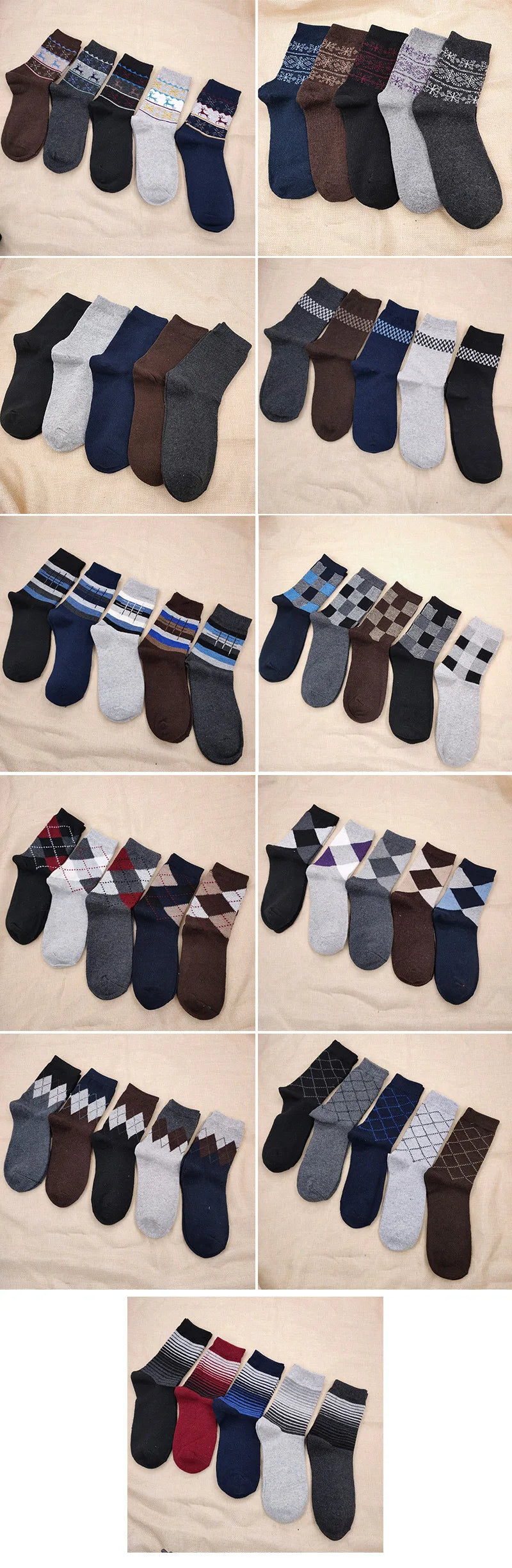 Wool socks for winter Men's middle  tube Socks  sports  Breathable  warm Business trendy casual or formal and chic socks gift box-5 Pair set lot