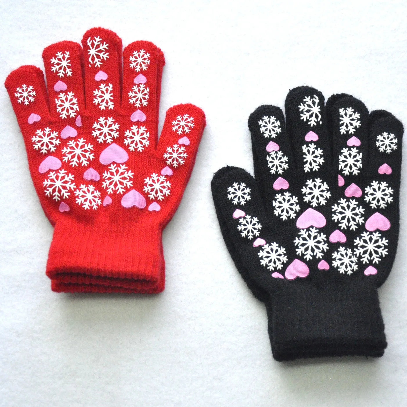 Warm cozy snowflake love print mittens gloves for kids 6-11Y