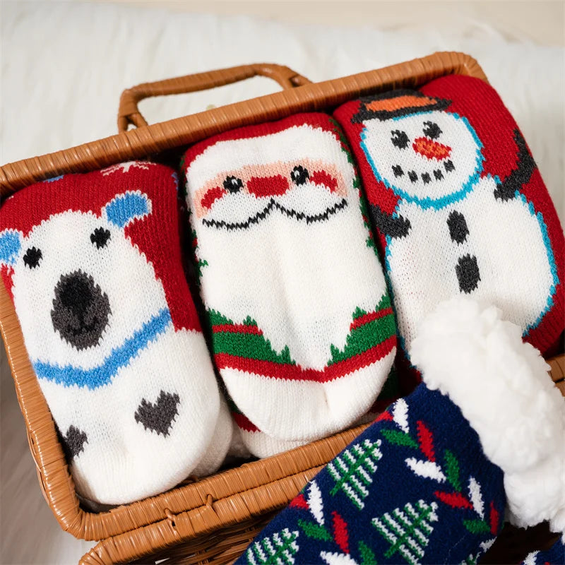 Winter Kinder Cartoon Weihnachtssocken warme rutschfeste Thermosocken süße Familie