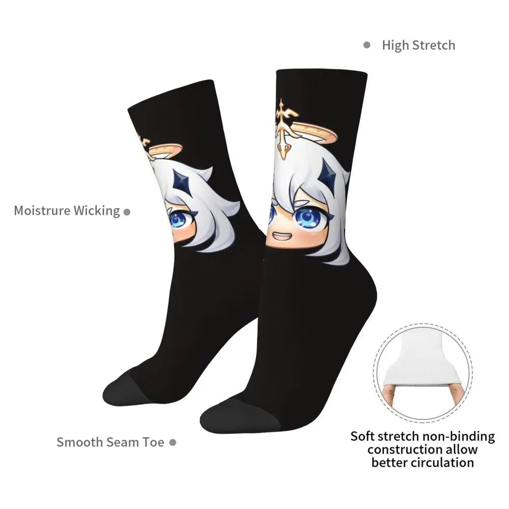 Chibi Paimon Genshin Anime Impact Unisex Happy Socken aus Baumwollmischung für eine ganzjährige Freude für Fans