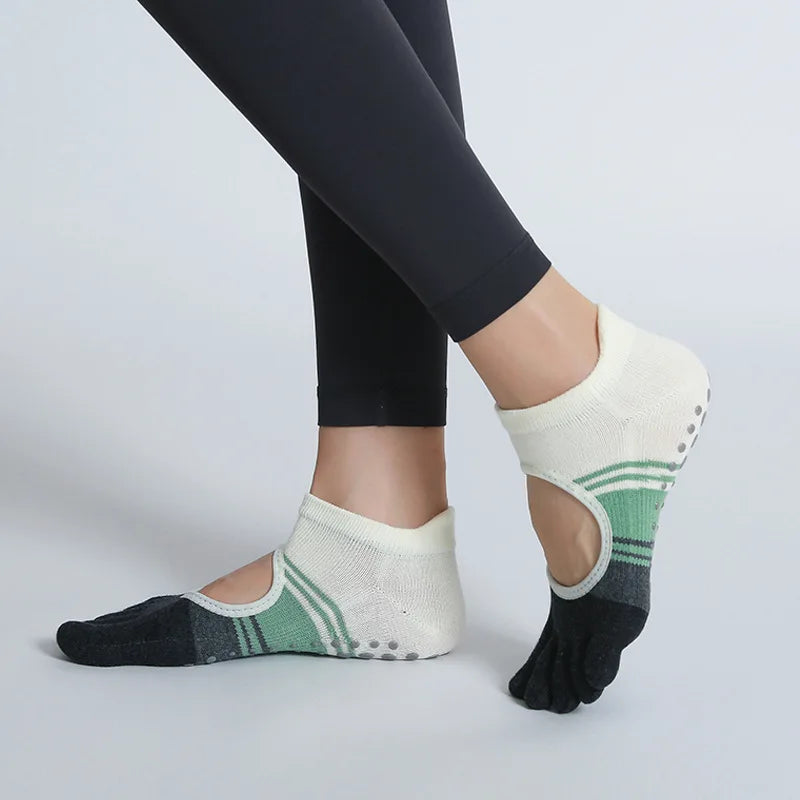 Luxurious silicone non-slip cotton yoga socks for women 5 toes  to elevate your practice with style and comfort