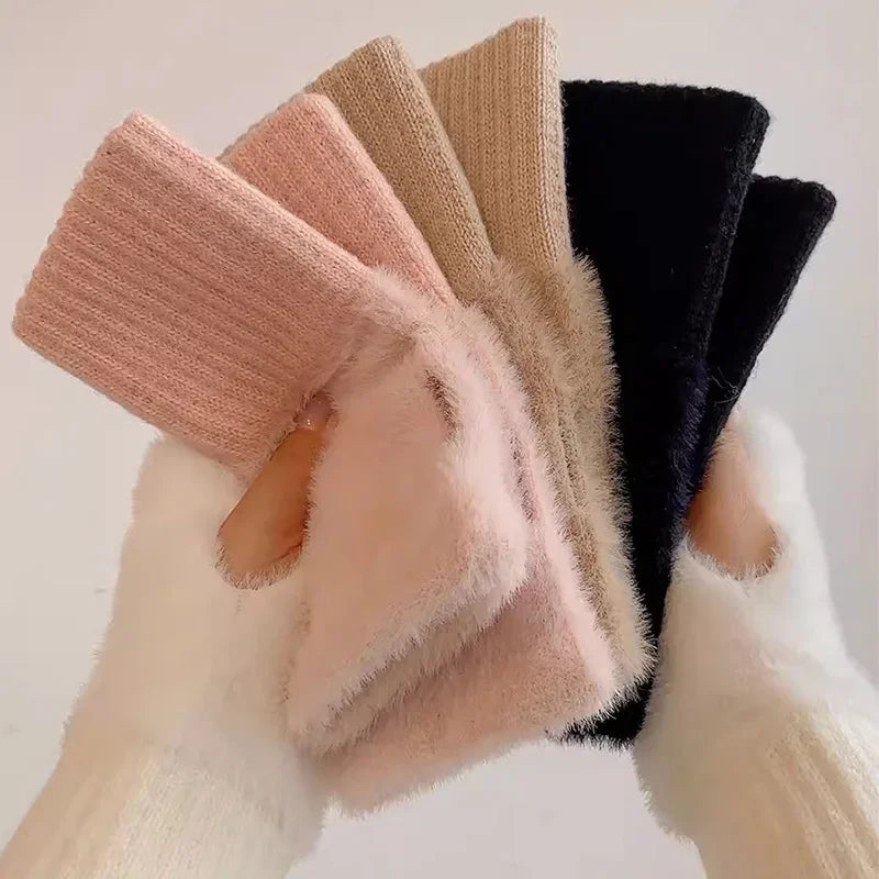 Winter luxury with mink fleece fingerless gloves