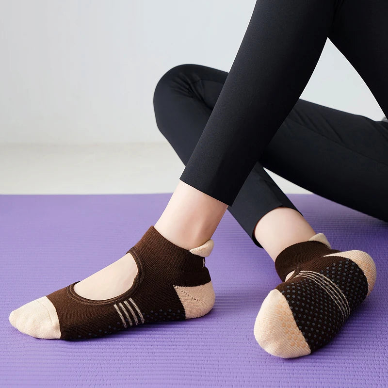 Rückenfreie Pilates-Socken für Damen mit Handtuchboden – atmungsaktive, rutschfeste Yoga-Socken, Baumwoll-Ballett-Tanz-Sportsocken für Fitnessstudio