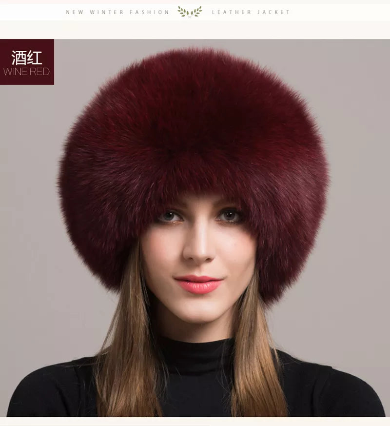 Natural Fox Fur Winter Hat with Earmuffs  Fashionable Warmth for Women