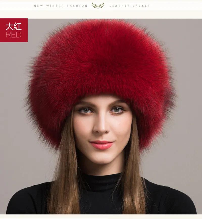 Natural Fox Fur Winter Hat with Earmuffs  Fashionable Warmth for Women