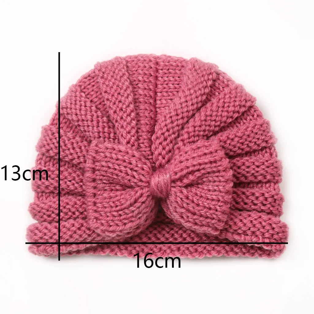 Cozy Newborn Bow Knitted Hat for Autumn and Winter Warm Turban Hats for Girls