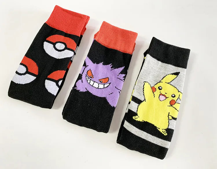 Chaussettes pokemon Gengar &amp; Pikachu inspirées de l'anime pour enfants hommes femmes