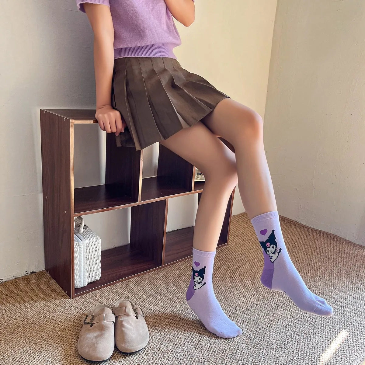 Purple Cartoon Socks: Embrace Your Inner Cute Witch with Disney Sanrio Kuromi! girls ladies kids