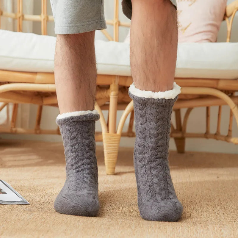 Hiver épais moelleux chaud confort hommes effet thermique maison chaussettes ou pantoufles