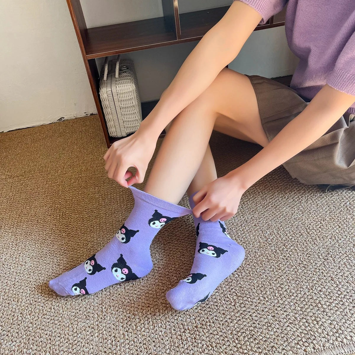 Purple Cartoon Socks: Embrace Your Inner Cute Witch with Disney Sanrio Kuromi! girls ladies kids