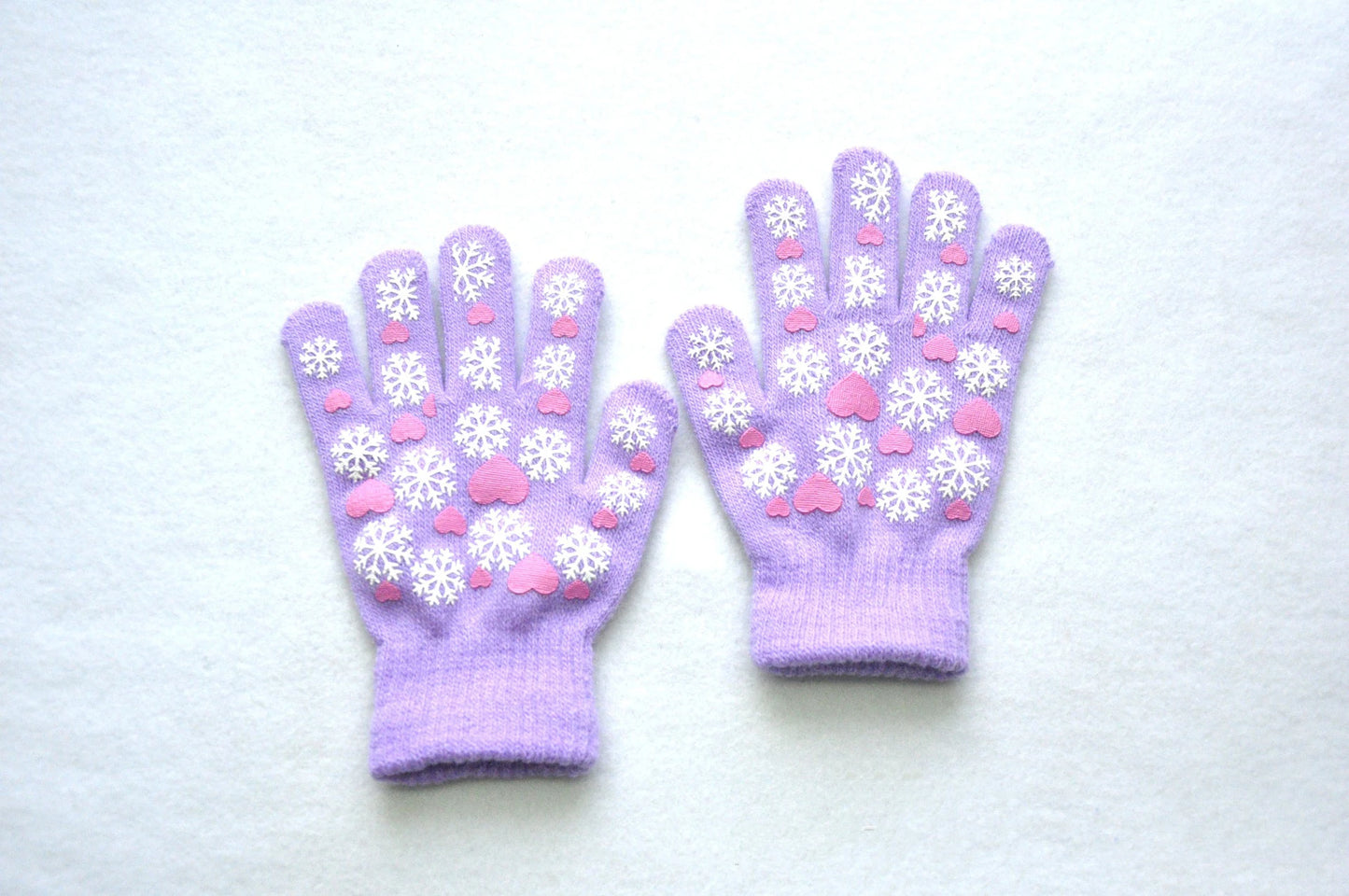 Warm cozy snowflake love print mittens gloves for kids 6-11Y