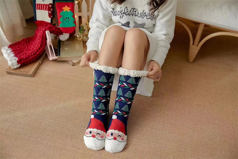 Winter kids cartoon Christmas socks  warm Non-slip thermal cute family Socks