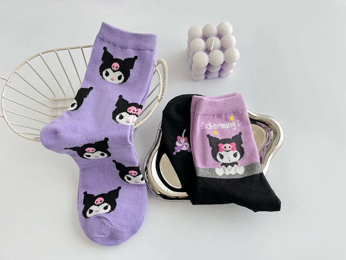 Purple Cartoon Socks: Embrace Your Inner Cute Witch with Disney Sanrio Kuromi! girls ladies kids