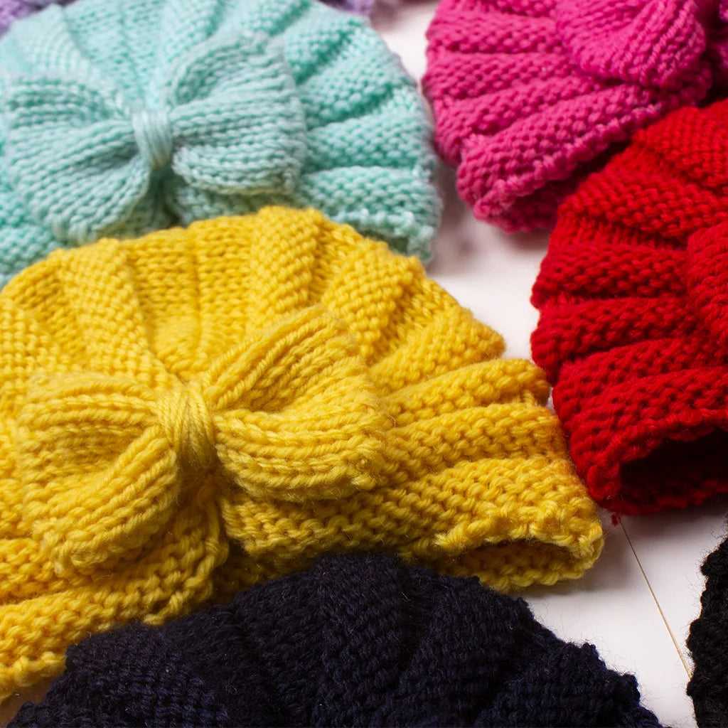 Cozy Newborn Bow Knitted Hat for Autumn and Winter Warm Turban Hats for Girls