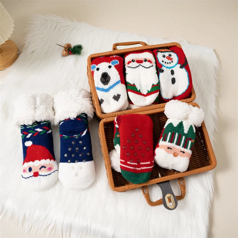 Winter kids cartoon Christmas socks  warm Non-slip thermal cute family Socks