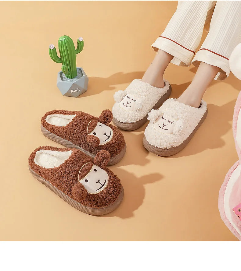 Cozy bliss for winter with our  warm fluffy slippers with thick sole - cute cartoon animal  sheep for easter ear design for ultimate home comfort kids women