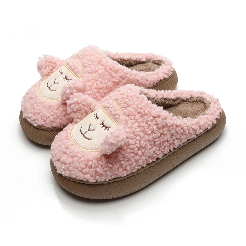 Cozy bliss for winter with our  warm fluffy slippers with thick sole - cute cartoon animal  sheep for easter ear design for ultimate home comfort kids women