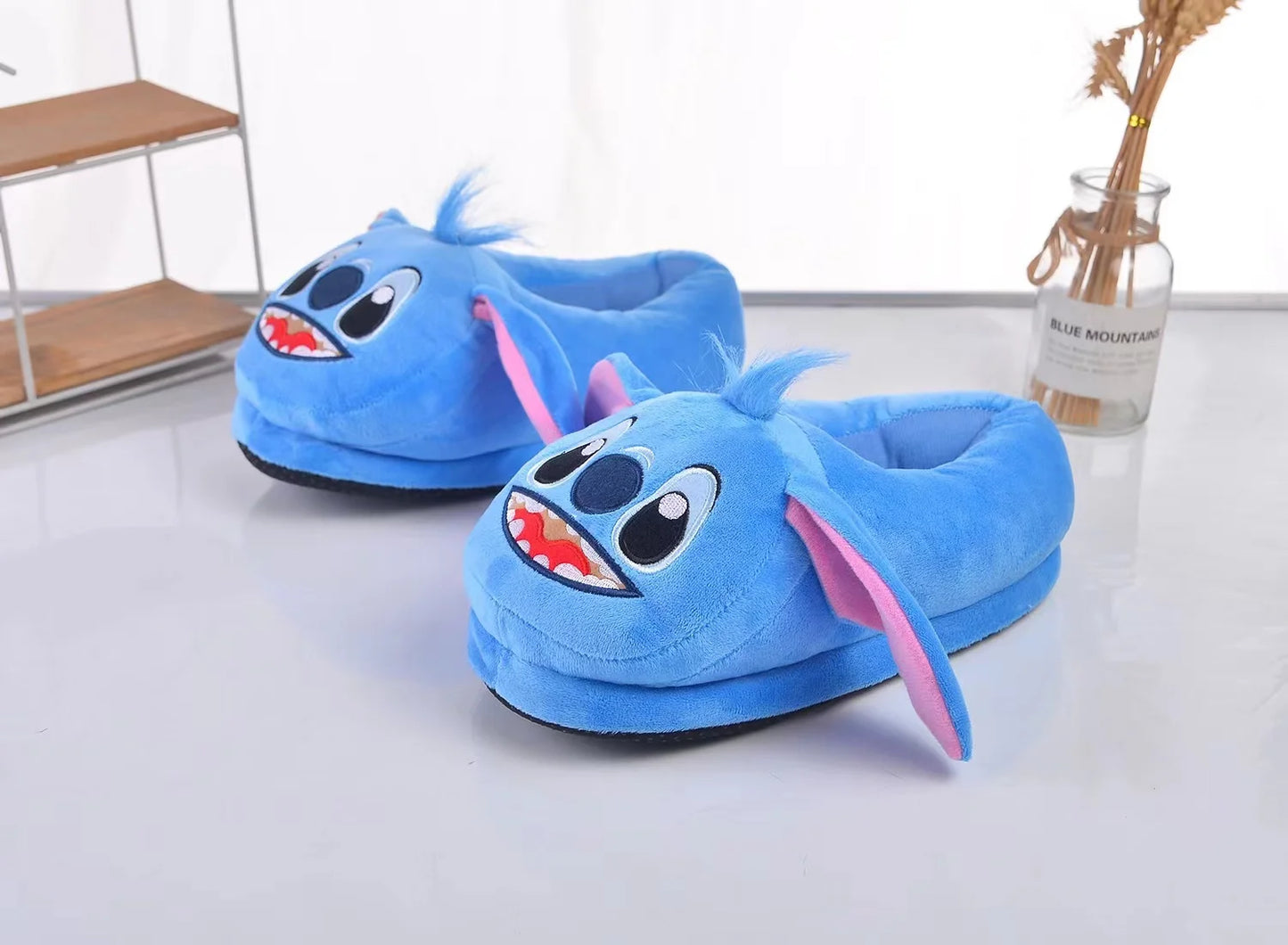 Disney stitch cotton slipper anime cartoon model winter warm indoor shoes toys plush stuffed home slippers baby birthday gifts 35-39 size