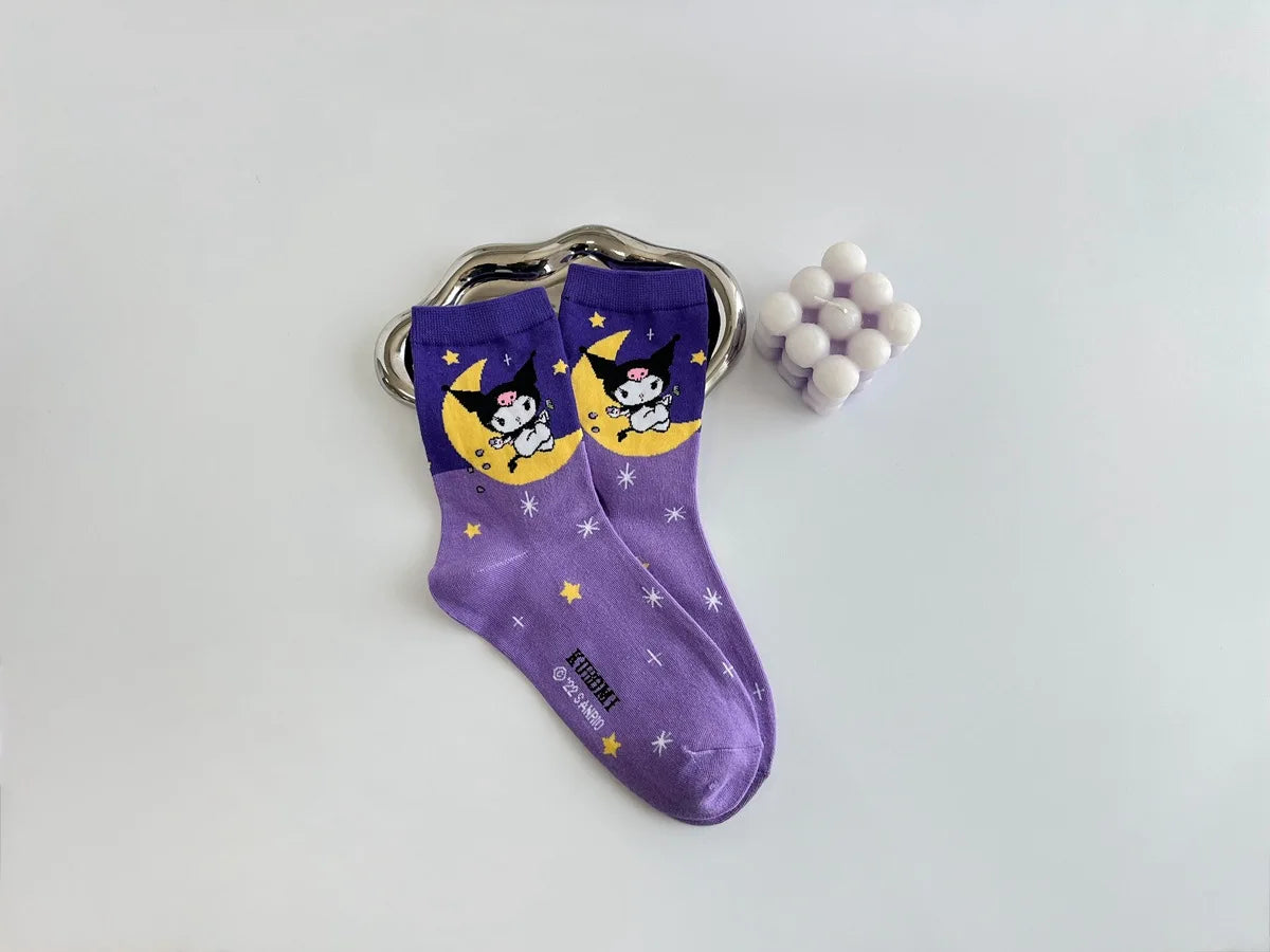 Purple Cartoon Socks: Embrace Your Inner Cute Witch with Disney Sanrio Kuromi! girls ladies kids