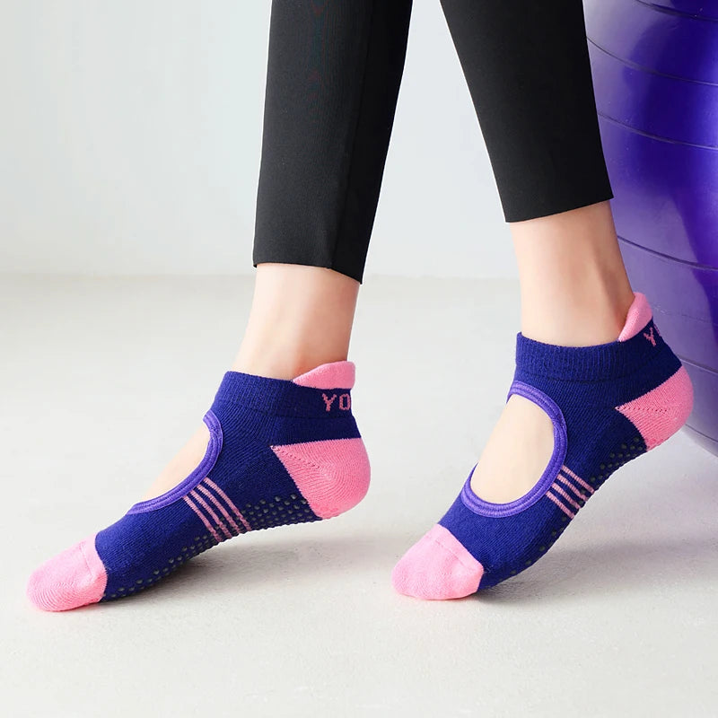 Rückenfreie Pilates-Socken für Damen mit Handtuchboden – atmungsaktive, rutschfeste Yoga-Socken, Baumwoll-Ballett-Tanz-Sportsocken für Fitnessstudio