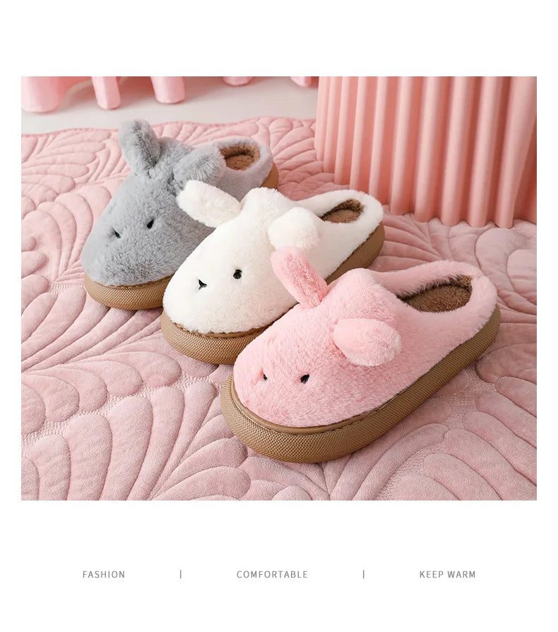 Cozy bliss for winter with our  warm fluffy slippers with thick sole - cute cartoon animal  sheep for easter ear design for ultimate home comfort kids women