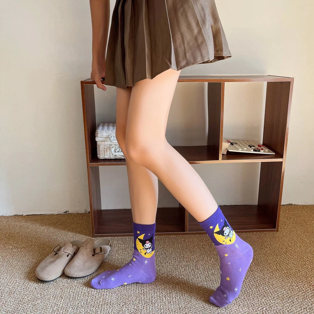 Purple Cartoon Socks: Embrace Your Inner Cute Witch with Disney Sanrio Kuromi! girls ladies kids