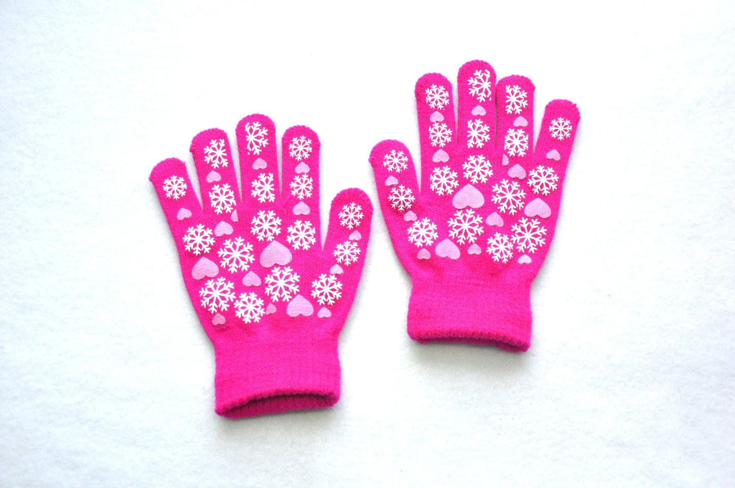 Warm cozy snowflake love print mittens gloves for kids 6-11Y