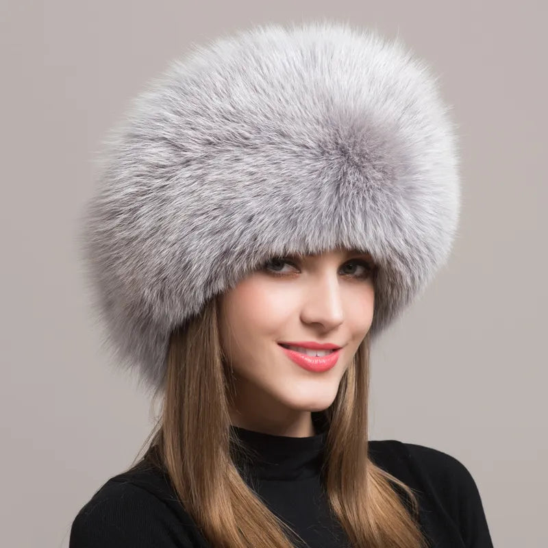 Natural Fox Fur Winter Hat with Earmuffs  Fashionable Warmth for Women