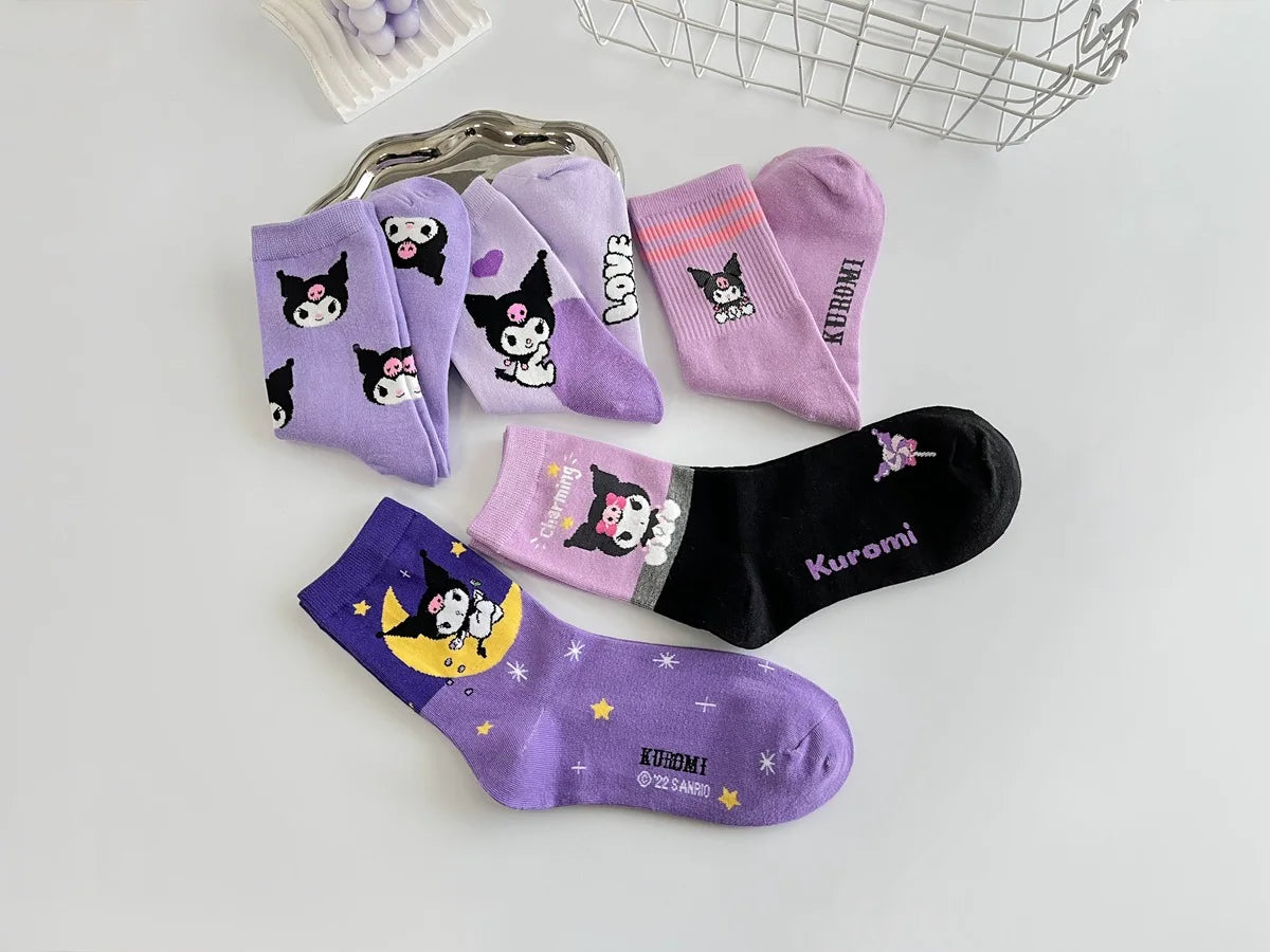 Purple Cartoon Socks: Embrace Your Inner Cute Witch with Disney Sanrio Kuromi! girls ladies kids